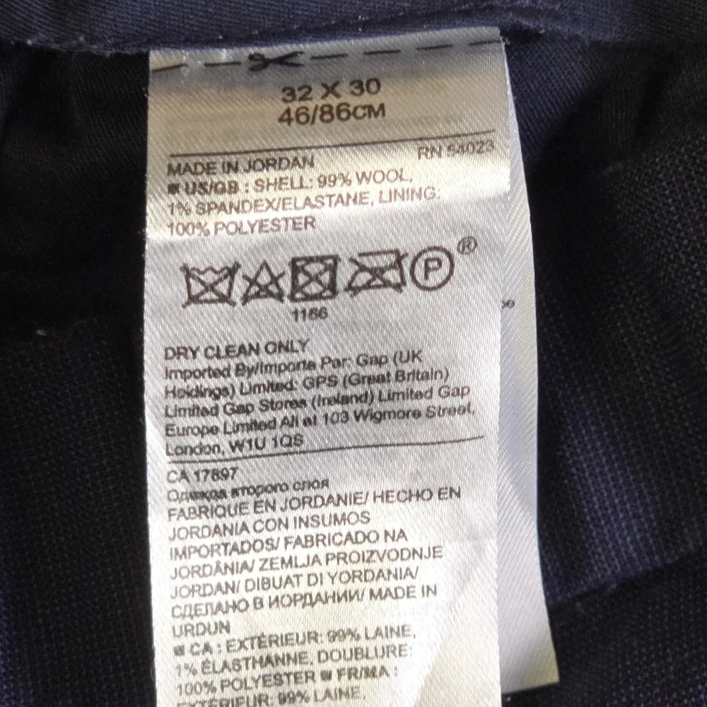 Banana Republic Dress Pants Men's 32x30 Navy Performance Italian Wool Marzotto